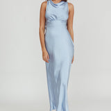 Isabella Satin Backless Maxi Dress Ocean