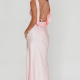 Isabella Satin Backless Maxi Dress Pink