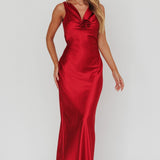 Isabella Satin Backless Maxi Dress Wine