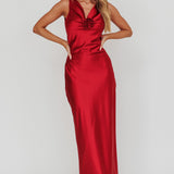 Isabella Satin Backless Maxi Dress Wine