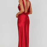 Isabella Satin Backless Maxi Dress Wine