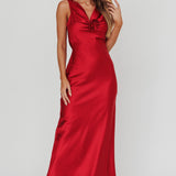 Isabella Satin Backless Maxi Dress Wine