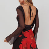 Isabella Long Sleeve Backless Mini Dress Hibiscus Black