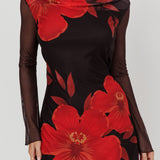 Isabella Long Sleeve Backless Mini Dress Hibiscus Black