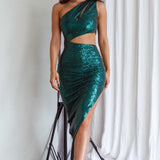 Morningstar One-Shoulder Sequin Dress Emerald