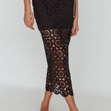 Milano Crochet Lace Midi Skirt Black