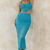 Milano Crochet Lace Midi Skirt Green