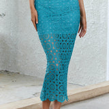 Milano Crochet Lace Midi Skirt Green