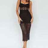 Milano Crochet Lace Midi Dress Black