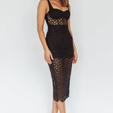 Milano Crochet Lace Midi Dress Black