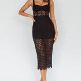 Milano Crochet Lace Midi Dress Black