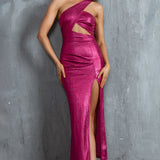 Zephir One-Shoulder Split Midi Dress Fuchsia