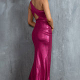 Zephir One-Shoulder Split Midi Dress Fuchsia