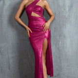 Zephir One-Shoulder Split Midi Dress Fuchsia