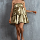 Elianna Strapless Tiered Mini Dress Olive
