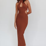 Estella Keyhole Ribbed Midi Dress Brown