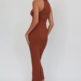 Estella Keyhole Ribbed Midi Dress Brown