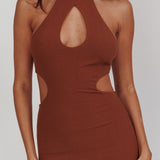 Estella Keyhole Ribbed Midi Dress Brown