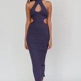 Estella Keyhole Ribbed Midi Dress Navy
