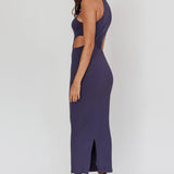 Estella Keyhole Ribbed Midi Dress Navy