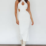 Estella Keyhole Ribbed Midi Dress White