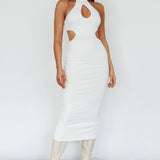 Estella Keyhole Ribbed Midi Dress White