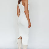 Estella Keyhole Ribbed Midi Dress White