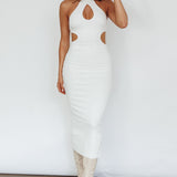 Estella Keyhole Ribbed Midi Dress White