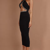Vanna Diamante Trim Halterneck Dress Black