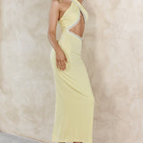 Vanna Diamante Trim Halterneck Dress Lemon
