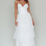 Nightingale Tiered Mesh Maxi Dress White