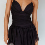 Nightingale Ruched Mesh Mini Dress Black