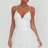 Nightingale Ruched Mesh Mini Dress White