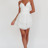 Nightingale Ruched Mesh Mini Dress White