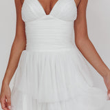 Nightingale Ruched Mesh Mini Dress White