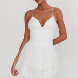 Nightingale Ruched Mesh Mini Dress White