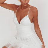 Nightingale Ruched Mesh Mini Dress White