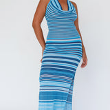 Azure Shores Knit Midi Dress Striped Blue