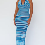 Azure Shores Knit Midi Dress Striped Blue