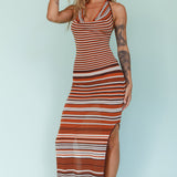 Azure Shores Knit Midi Dress Striped Tan