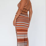Azure Shores Knit Midi Dress Striped Tan