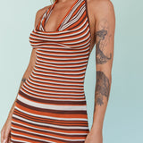 Azure Shores Knit Midi Dress Striped Tan