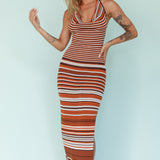 Azure Shores Knit Midi Dress Striped Tan