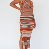 Azure Shores Knit Midi Dress Striped Tan