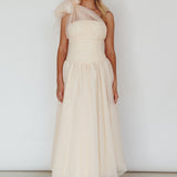 Let's Elope Bow Shoulder Midi Dress Butter