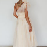 Let's Elope Bow Shoulder Midi Dress Butter