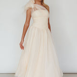 Let's Elope Bow Shoulder Midi Dress Butter