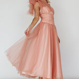 Let's Elope Bow Shoulder Midi Dress Lipstick
