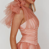 Let's Elope Bow Shoulder Midi Dress Lipstick