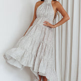 South Haven Halter Midi Dress Floral Beige